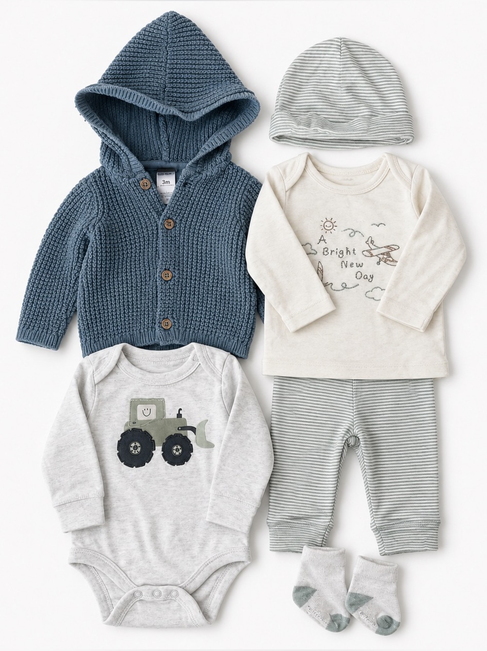 Baby Boy Clothing Bundle 0–3 Months Knit Sweater Cardigan, Shirt pant Hat Fall